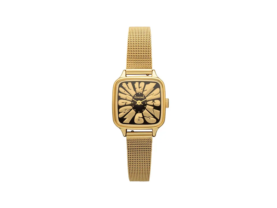 komono-kate-flower-royale-gold-black-damenuhr-japanese-quartz-edelstahlarmband image 1