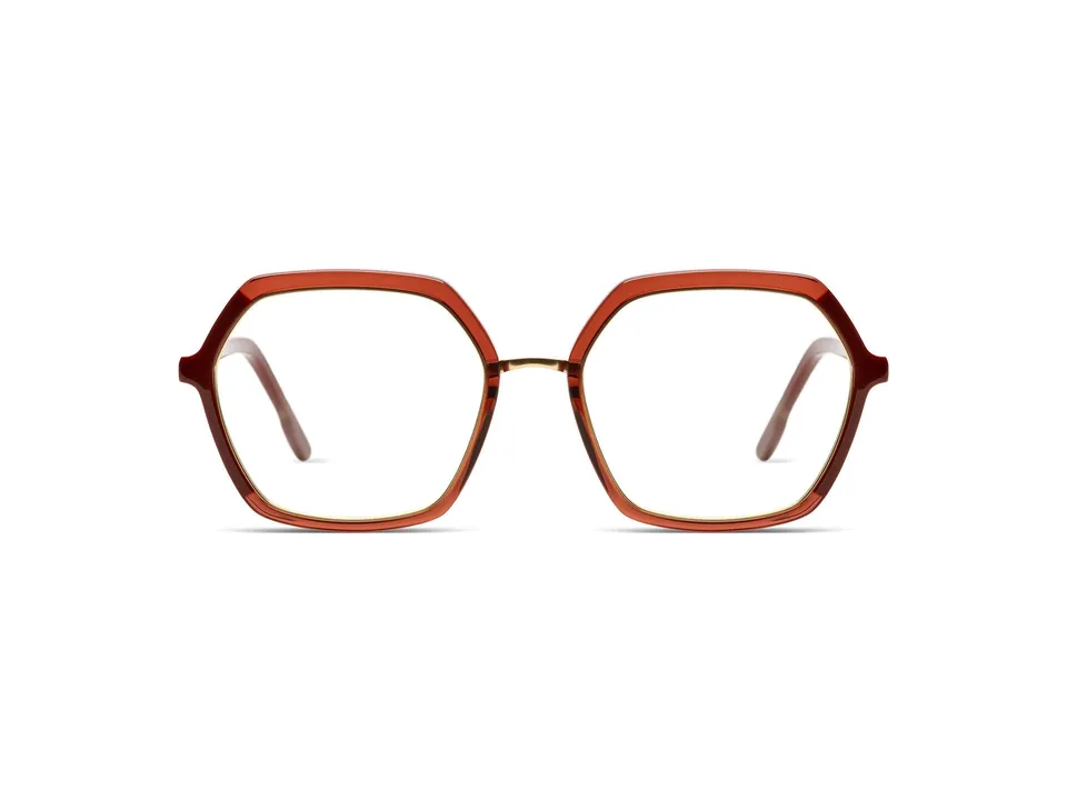 komono-paige-maroon-rose-gold-matte-sechseckige-leicht-oversized-brille image 1